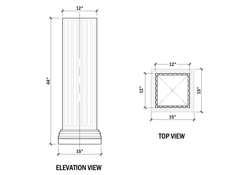 Columns 203 : Column, Post/Pilaster/Pier, 12X12 Square Shaft, 44